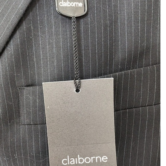 Claiborne 100% Wool Charcoal Pinstriped Suit Jacket Blazer 42 R New With Tags - Picture 3 of 13